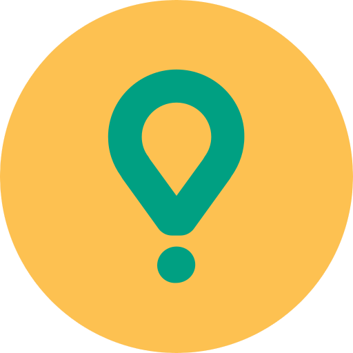 Icono de Glovo, marcador verde sobre círculo amarillo, para señalar la entrega a domicilio de Yogui Burger en Torrejón de Ardoz.