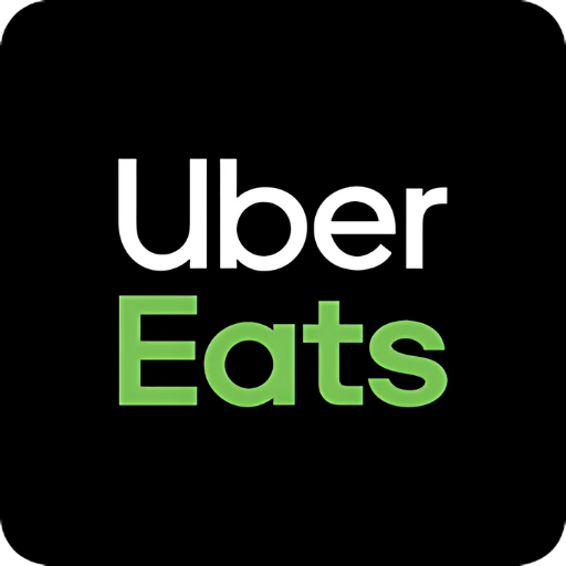 Logotipo de Uber Eats en fondo negro, utilizado para señalar el servicio de entrega de Yogui Burger en Torrejón de Ardoz.