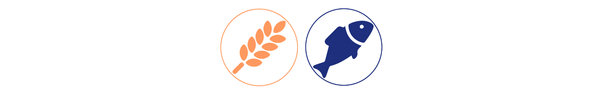 Iconos de alérgenos para el bocadillo de atún: cereales y pescado, en formato circular sobre fondo transparente.