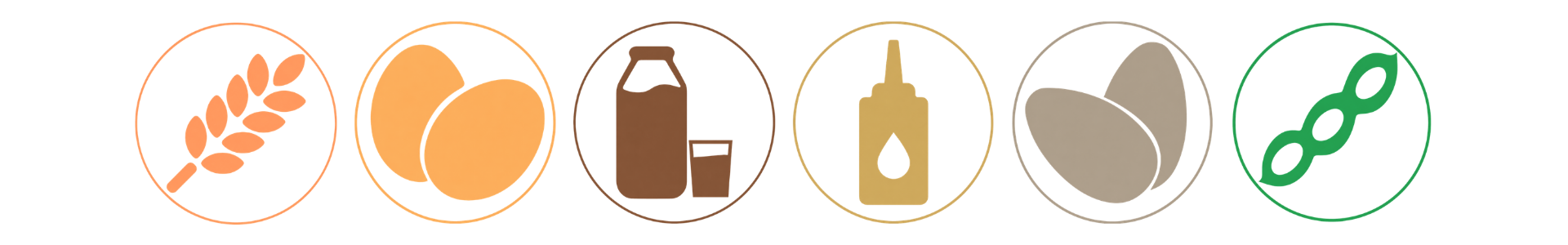 Iconos de alérgenos para la hamburguesa doble: cereales, huevos, lácteos, mostaza, sésamo y soja, en formato circular sobre fondo negro.