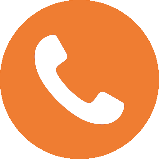 Icono de teléfono blanco sobre fondo circular naranja para pedir hamburguesas por teléfono en Yogui Burger, Torrejón de Ardoz.